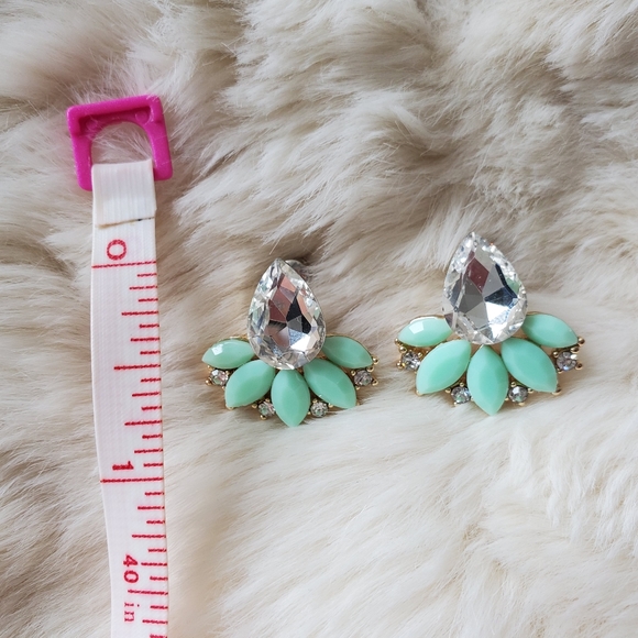 Mint CZ Statement Earring Studs gemstone gold - Picture 2 of 3
